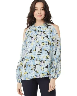 Women Vince Camuto Cold-Shoulder Long Sleeve Blouse w/ Neck