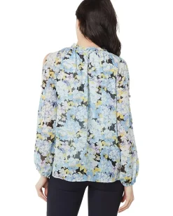 Women Vince Camuto Cold-Shoulder Long Sleeve Blouse w/ Neck