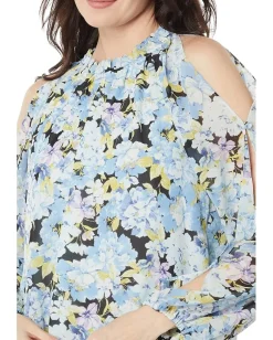 Women Vince Camuto Cold-Shoulder Long Sleeve Blouse w/ Neck