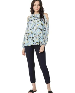 Women Vince Camuto Cold-Shoulder Long Sleeve Blouse w/ Neck