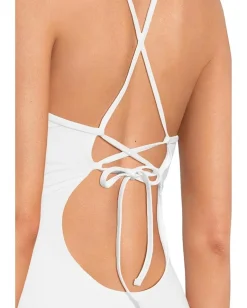 BECCA Colette Clare Crochet Flower Plunge One Piece White New