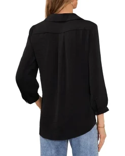 Vince Camuto Collared Long Sleeve Blouse With Shirtale Rich Black Online
