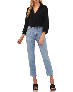 Vince Camuto Collared Long Sleeve Blouse With Shirtale Rich Black Online