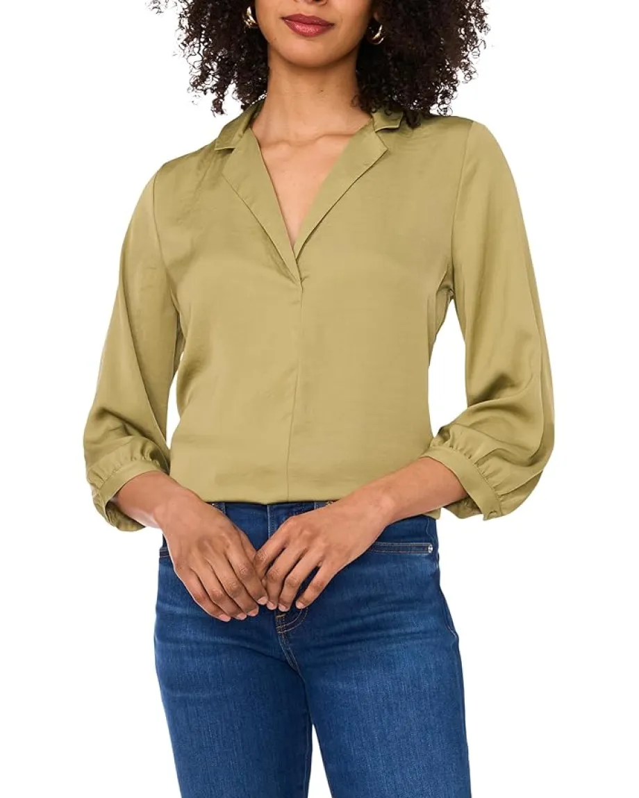 Women Vince Camuto Collared V-Neck Long Sleeve Blouse
