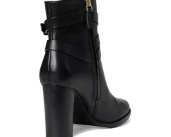 Lauren Ralph Lauren Collins Burnished Leather Bootie Heel Black Best