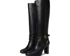 Lauren Ralph Lauren Collins Burnished Leather Tall Boots Heel Black Hot