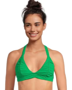 BECCA Color Code Mira Rouched Halter Top Emerald New