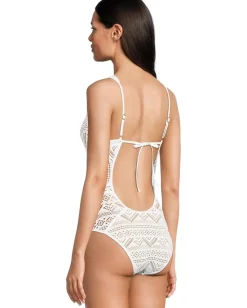 BECCA Color Play Crochet Plunge One Piece White 1 Clearance