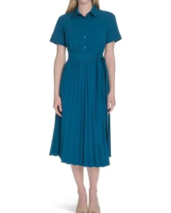 Calvin Klein Commuter Pleated Shirt Dress Cypress