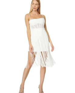 BCBGMAXAZRIA Corset Fringe Dress Off-White Hot
