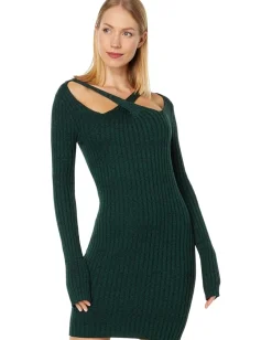 Women MONROW Cosmo Rib Sweaterdress w/ Crossover Neck