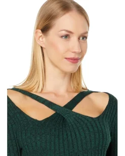 Women MONROW Cosmo Rib Sweaterdress w/ Crossover Neck