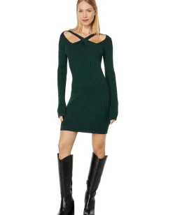 Women MONROW Cosmo Rib Sweaterdress w/ Crossover Neck