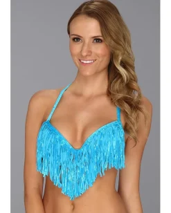 Luli Fama Cosquillitas Underwire Top w/ Fringe Turquoise Sale