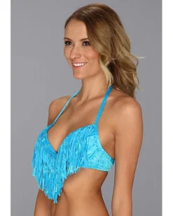 Luli Fama Cosquillitas Underwire Top w/ Fringe Turquoise Sale