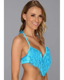 Luli Fama Cosquillitas Underwire Top w/ Fringe Turquoise Sale