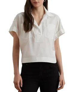 Lauren Ralph Lauren Cotton Blend Short Sleeve Camp Shirt White New