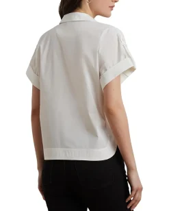 Lauren Ralph Lauren Cotton Blend Short Sleeve Camp Shirt White New