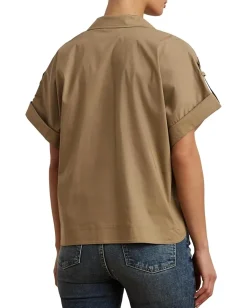 Women Lauren Ralph Lauren Cotton Blend Short Sleeve Camp Shirt
