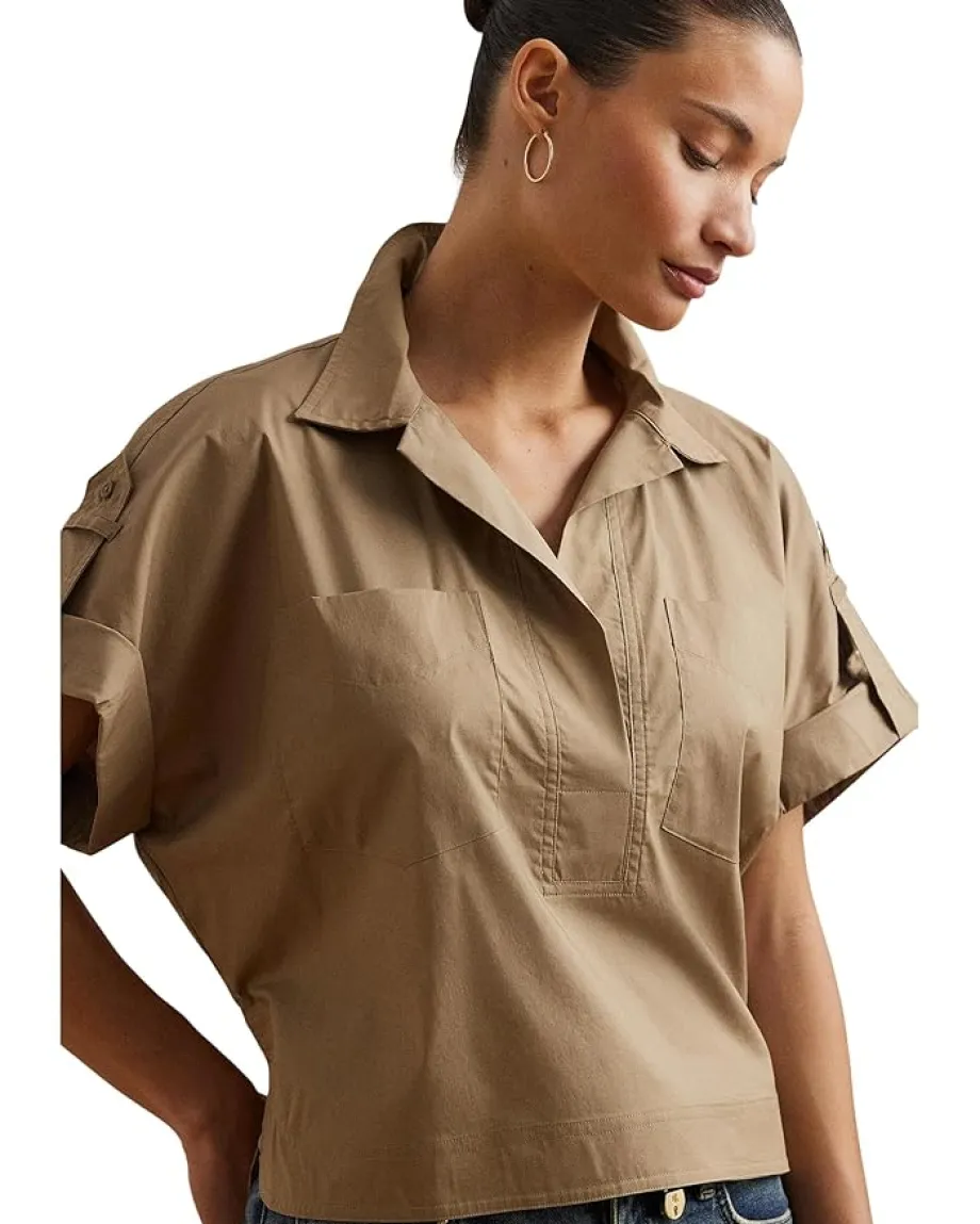 Women Lauren Ralph Lauren Cotton Blend Short Sleeve Camp Shirt
