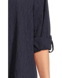 Tommy Bahama Cotton Clip Jacquard Boyfriend Shirt Mare Navy Discount