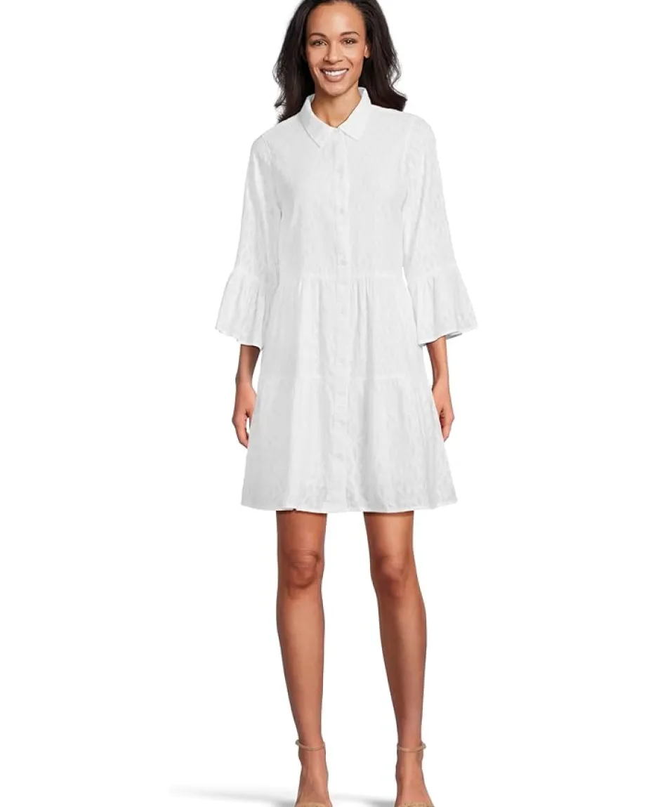 Tommy Bahama Cotton Clip Tiered Shirt Dress White Discount