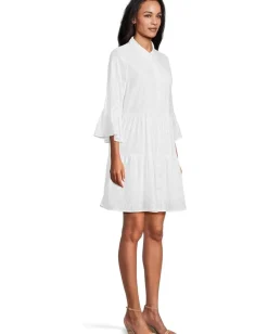 Tommy Bahama Cotton Clip Tiered Shirt Dress White Discount