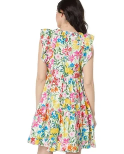 Women Maggy London Cotton Poplin Floral Print Ruffle Sleeve Dress