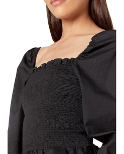 Women BCBGMAXAZRIA Cotton Puff Sleeve Smocked Bodice Top