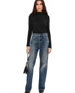 Madewell Coverstitch Turtleneck Drapey Rayon Rib Jet Black New