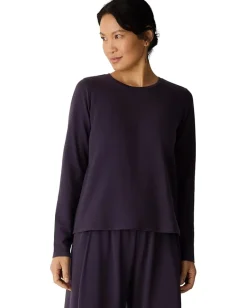 Eileen Fisher Cozy Brushed Terry Hug Crew Neck Top Aubergine Discount