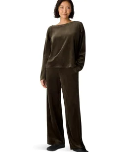 Eileen Fisher Cozy Velour Knit Bateau Neck Boxy Top Branch Outlet