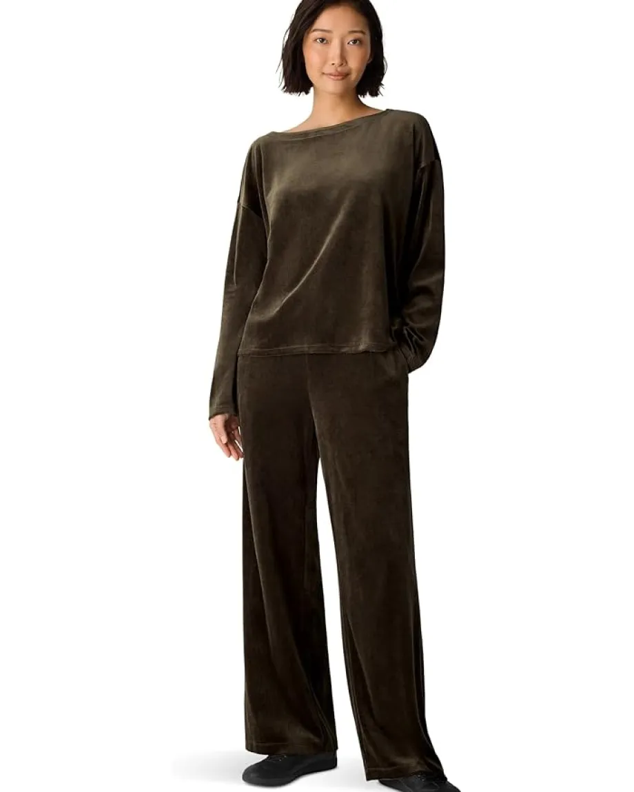 Eileen Fisher Cozy Velour Knit Bateau Neck Boxy Top Branch Outlet