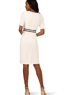 Adrianna Papell Crepe Ribbon Short Dress Ivory/Black Hot