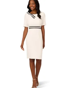 Adrianna Papell Crepe Ribbon Short Dress Ivory/Black Hot