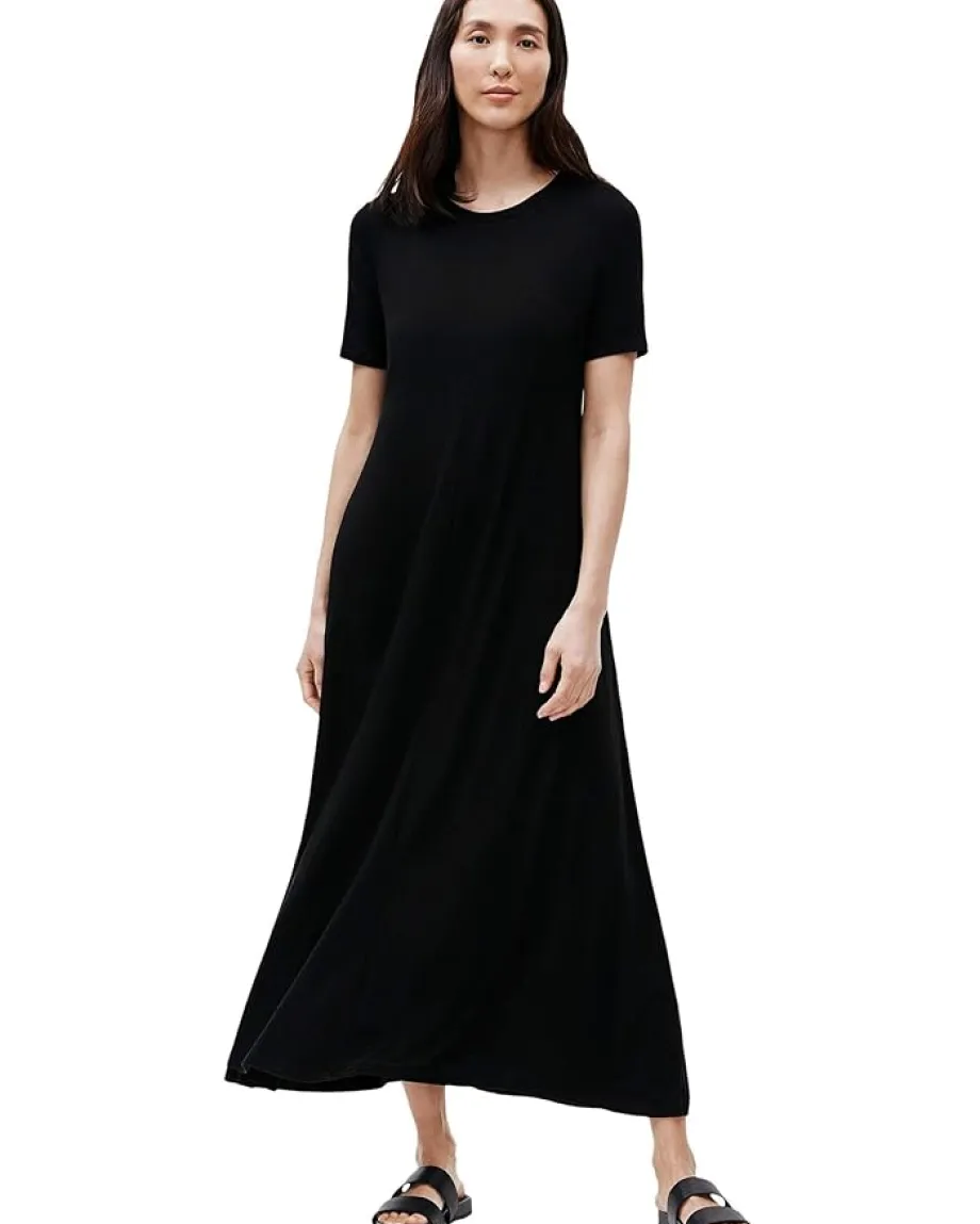 Eileen Fisher Crew Neck Dress Black 2 Hot