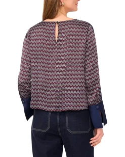 Vince Camuto Crew Neck Extended Shoulder Long Sleeve Blouse with Wide Cuff Classic Navy Hot