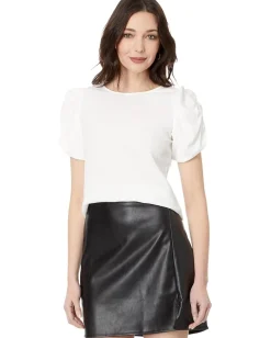 Vince Camuto Crew Neck Gathered Puff Sleeve Blouse New Ivory Discount