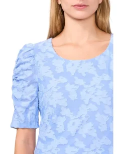 CeCe Crew Neck Ruched Elbow Sleeve Top Vista Blue Discount