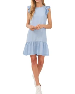 Women CeCe Crew Neck Ruffle Sleeve Dress