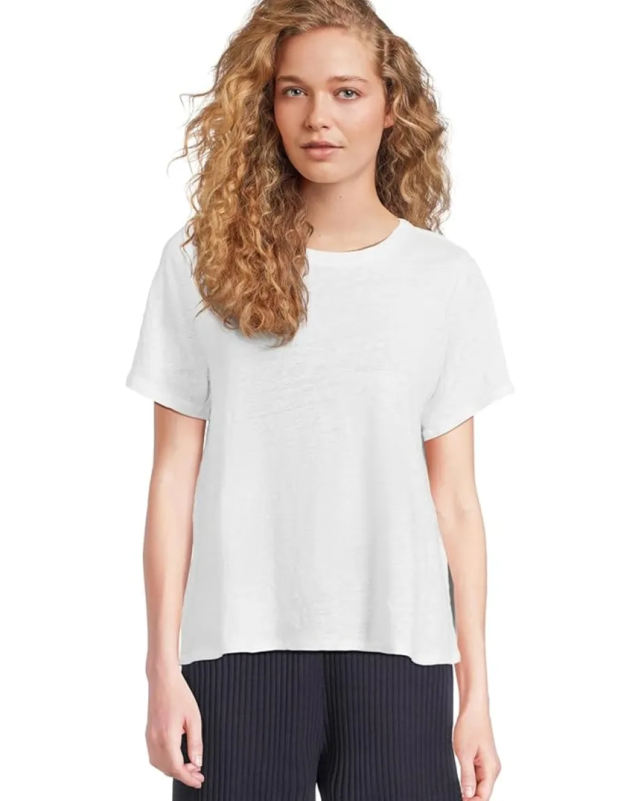 Eileen Fisher Crew Neck Short Sleeve Tee White Clearance