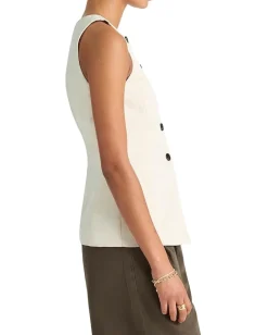 Madewell Crewneck Cutaway Vest - Tencel Twill Vintage Ivory New