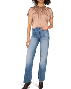 Women Vince Camuto Crewneck Shirring Short Sleeve