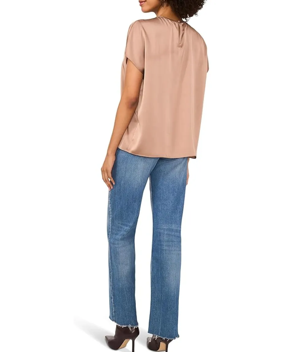 Women Vince Camuto Crewneck Shirring Short Sleeve