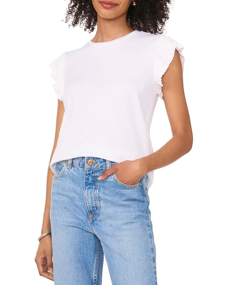 Vince Camuto Crewneck With Pleated Ruffles Ultra White Online