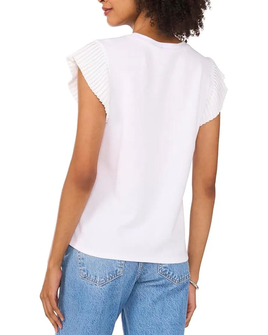 Vince Camuto Crewneck With Pleated Ruffles Ultra White Online