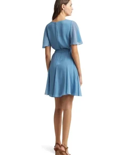 Lauren Ralph Lauren Crinkle Georgette Surplice Dress Pale Azure New