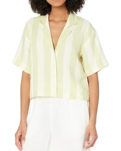 Women Madewell Cropped Resort Shirt - Refined Linen Stripe