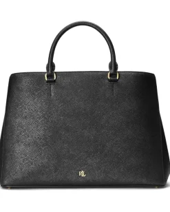 Women Lauren Ralph Lauren Crosshatch Leather Large Hanna Satchel