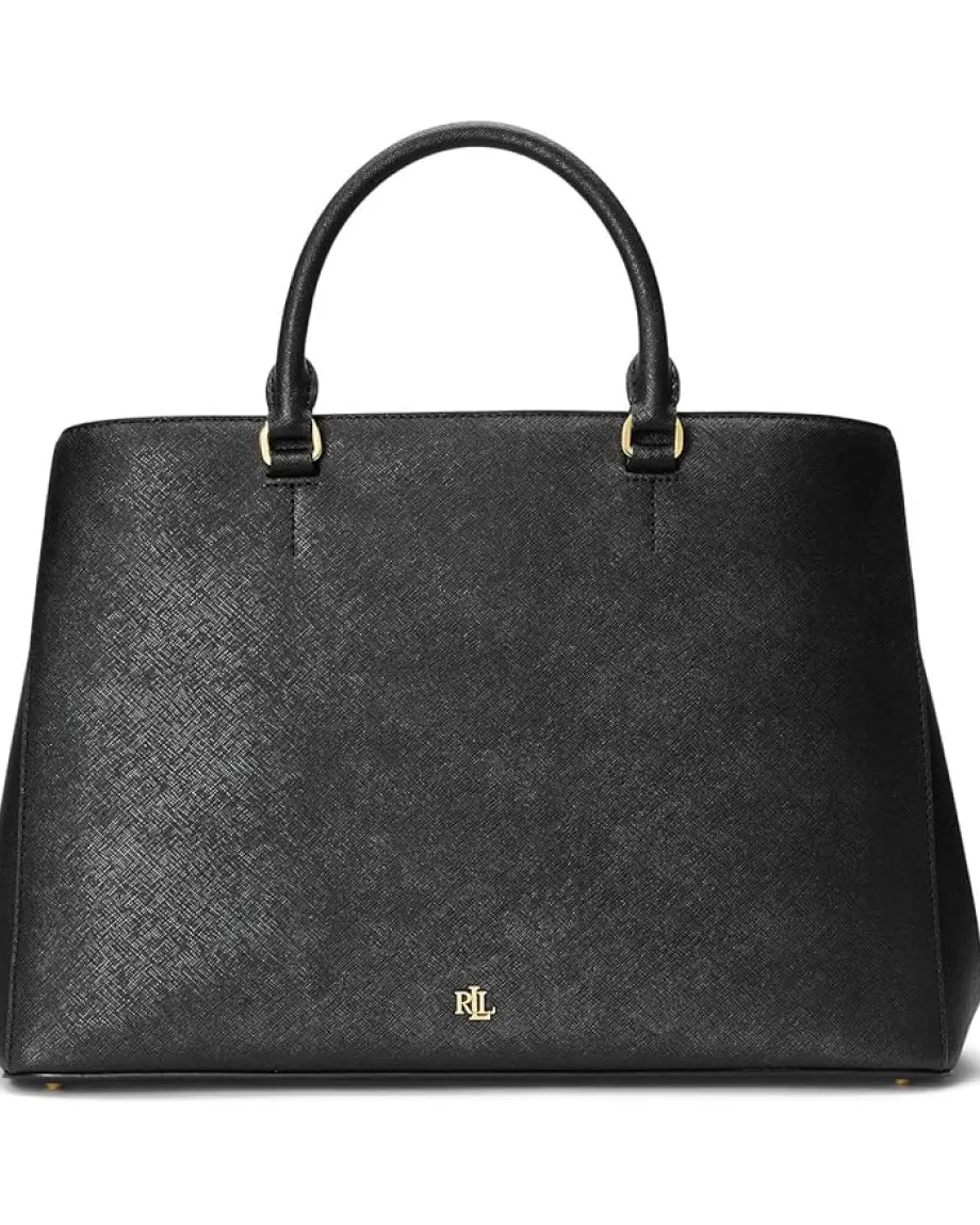 Women Lauren Ralph Lauren Crosshatch Leather Large Hanna Satchel